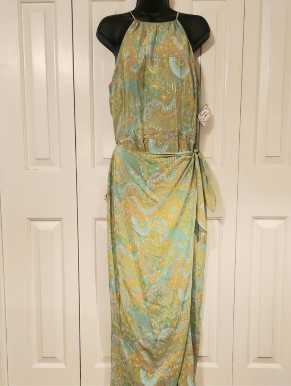 Green Multi-Pattern Halter Maxi Dress - Brand: Maggie London - Womens Size 8